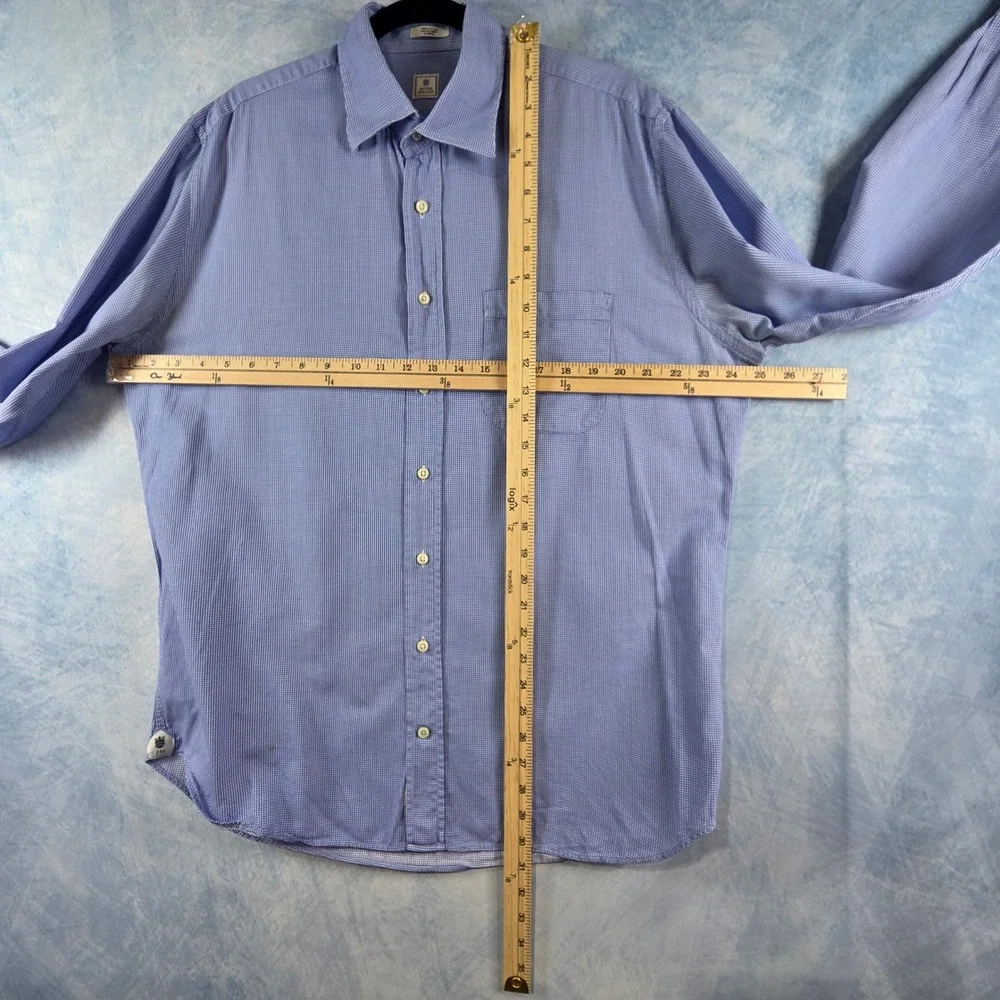 Peter Millar Mens Blue Gingham Cotton Button Down Shirt Large 16.5 2455‎